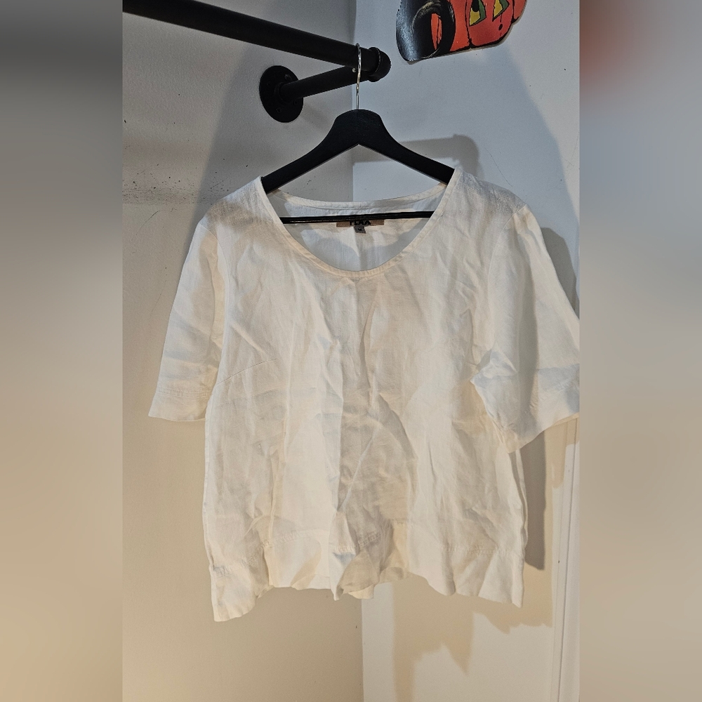 Flax White Short Sleeve Linen Tee